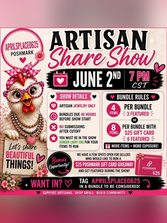 Aprilsplace Jewelry - ARTISAN MONTHY JEWELRY SUPPORT SHOW 6/2, 7 Pm CST